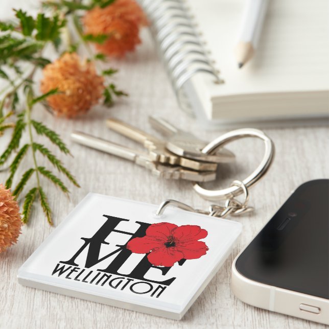 HOME Wellington Florida Red Hibiscus  Key Ring (Front Right)