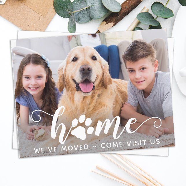 Home We've Moved Dog Family Pet Moving Announcemen Postcard (Creator Uploaded)