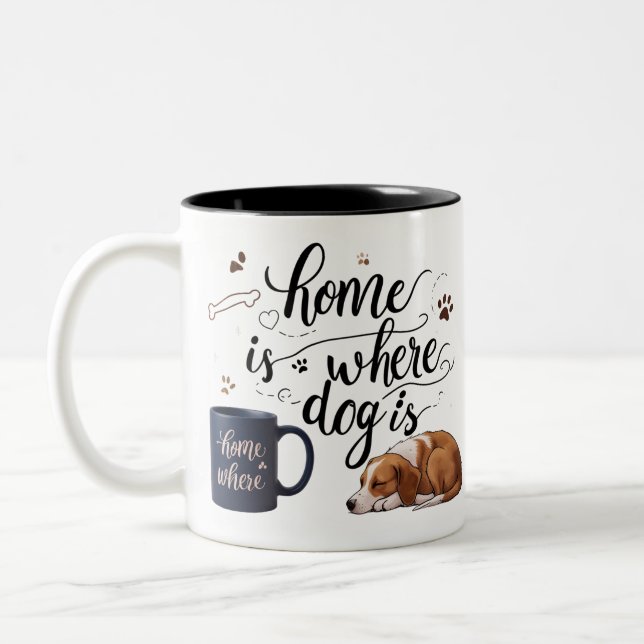 Home Where Dog Is – Cosy Blue Two-Tone Mug (Left)