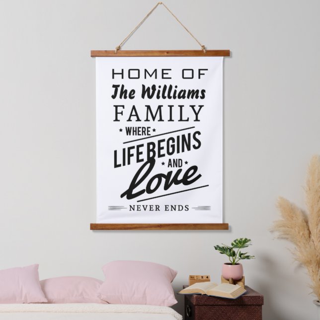 Home where Life begins and Love never ends Hanging Tapestry (Bedroom)