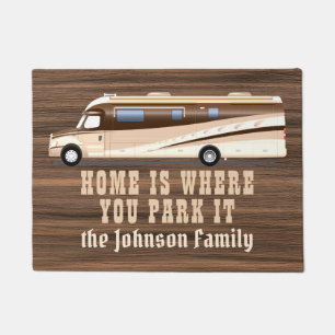 Home where park it rustic wood RV camper custom Doormat