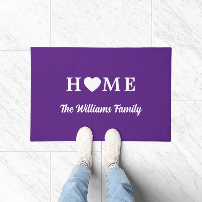 Home with Heart & Name Purple Doormat (Indoor)