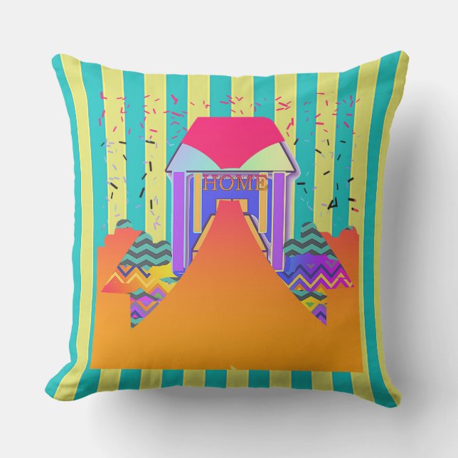 Home Yellow Aqua Stripe  Cushion (Front)