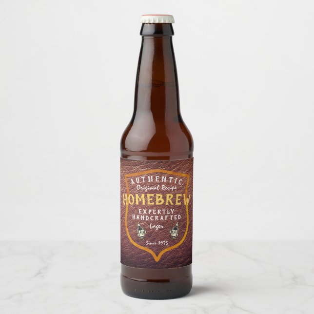 Homebrew Authentic Original Recipe Faux Leather  Beer Bottle Label (Front)