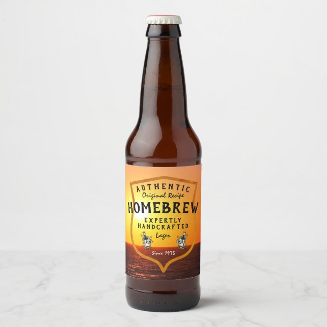 Homebrew Authentic Original Recipe Logo Sunset Beer Bottle Label (Front)