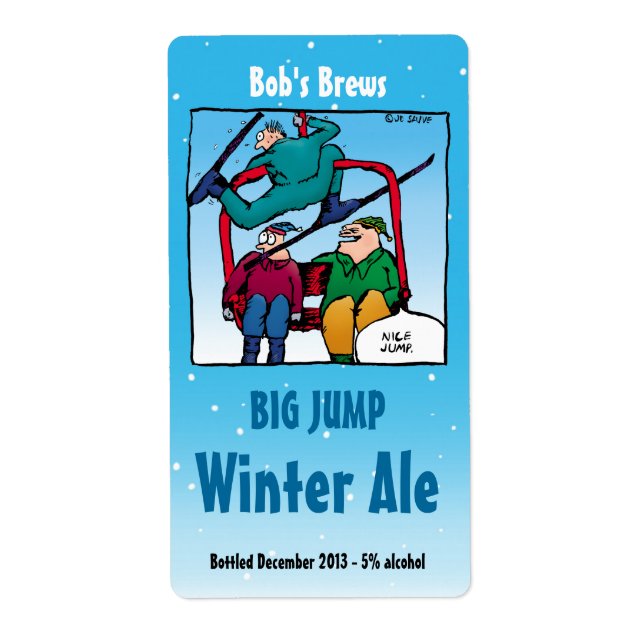 Homebrew Beer Labels with Funny Skiing Cartoon (Front)