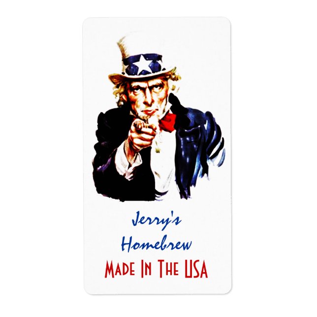 Homebrewing Beer Labels Uncle Sam Made in the USA (Front)