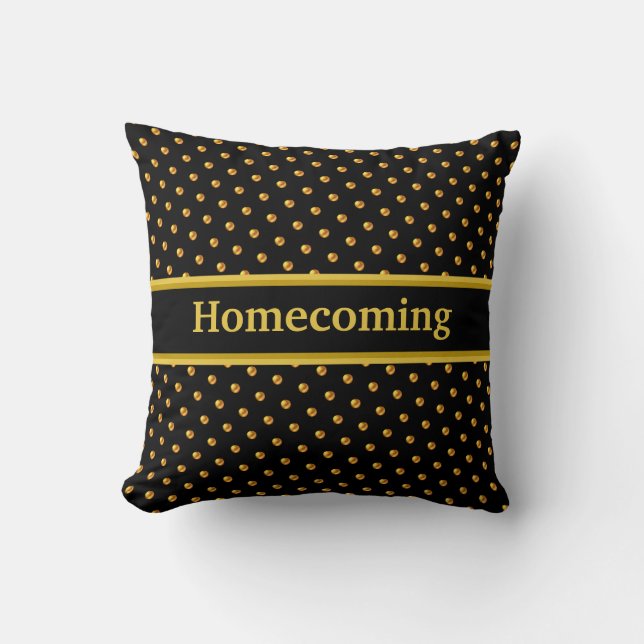 Homecoming Gold Polka Dots on Black Cushion (Front)