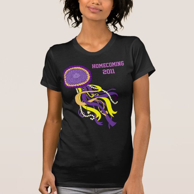 Homecoming Mum ladies T-shirt Purple and Gold (Front)