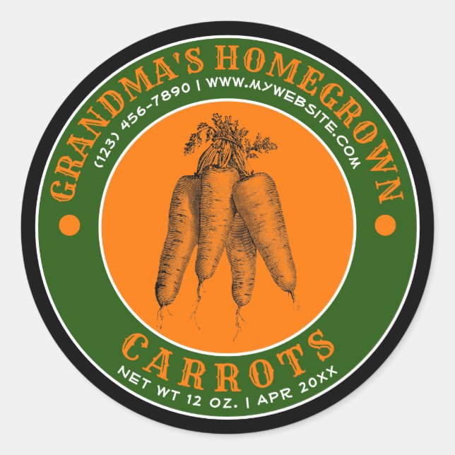 Homegrown Garden Carrots Canning Label Template (Front)