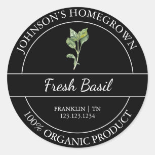 Homegrown Garden Fresh Organic Basil Label