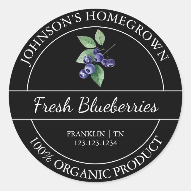 Homegrown Garden Fresh Organic Blueberry Label (Front)