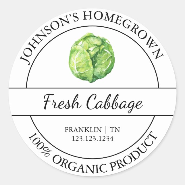 Homegrown Garden Fresh Organic Cabbage Label (Front)