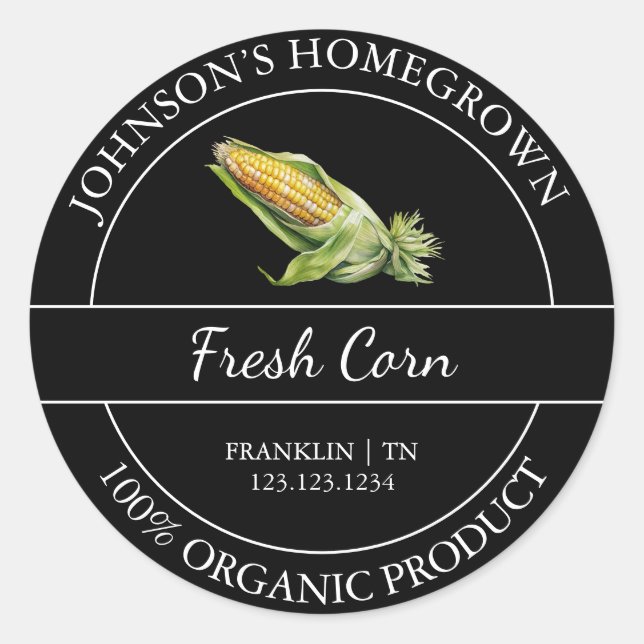 Homegrown Garden Fresh Organic Corn Label (Front)