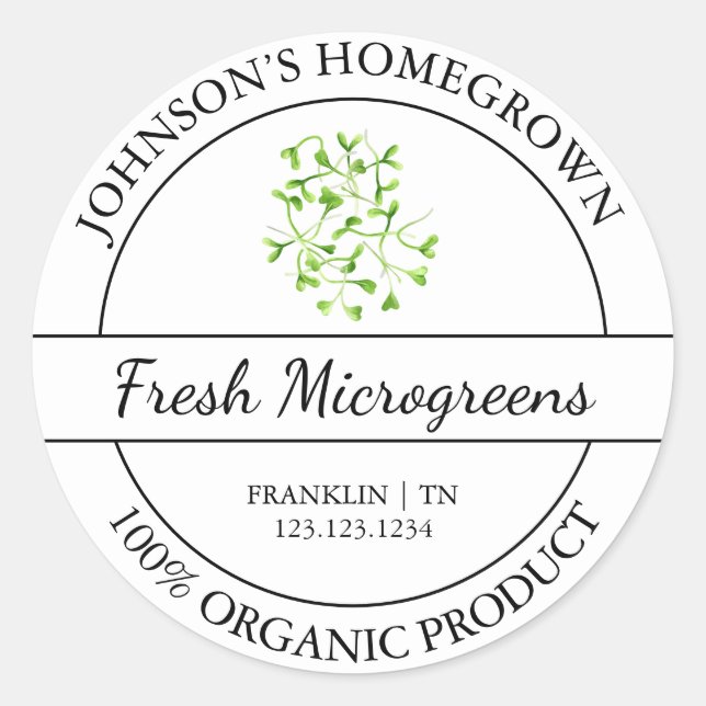 Homegrown Garden Fresh Organic Microgreens Label (Front)