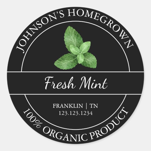 Homegrown Garden Fresh Organic Mint Label (Front)
