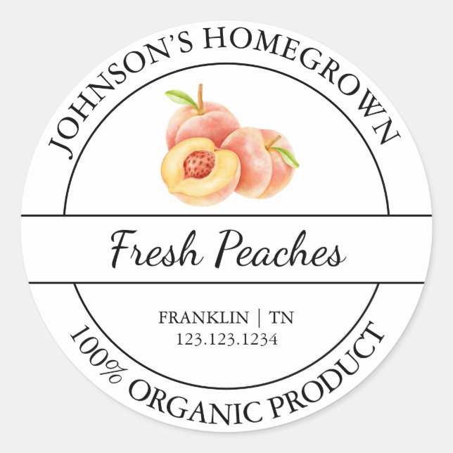 Homegrown Garden Fresh Organic Peach Label (Front)