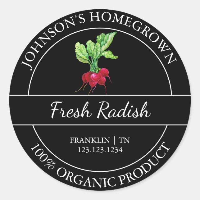 Homegrown Garden Fresh Organic Radish Label (Front)