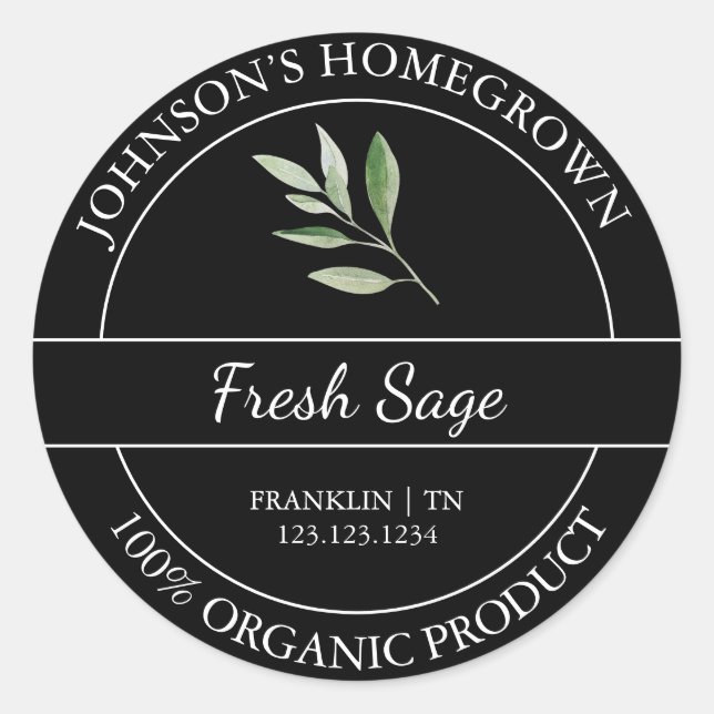 Homegrown Garden Fresh Organic Sage Label (Front)