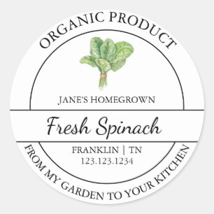 Homegrown Garden Fresh Organic Spinach Label