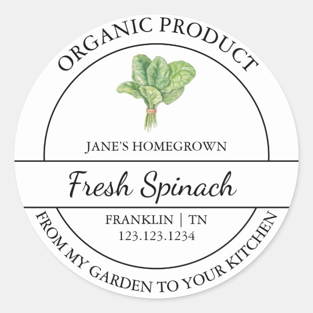 Homegrown Garden Fresh Organic Spinach Label (Front)