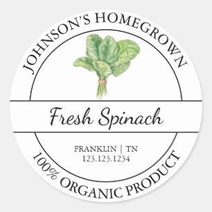 Homegrown Garden Fresh Organic Spinach Label