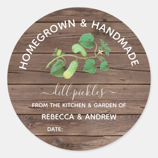 Homegrown & Handmade Dill Pickle Barnwood Classic Round Sticker (Front)