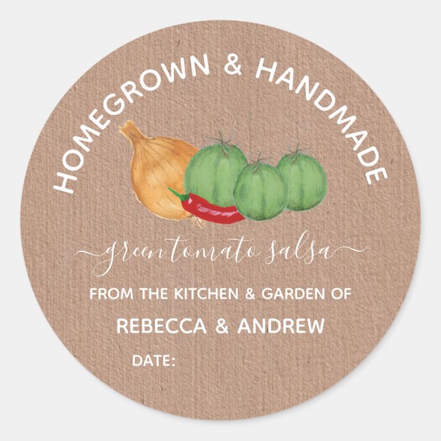 Homegrown & Handmade Green Tomato Salsa Mason Jar  Classic Round Sticker (Front)