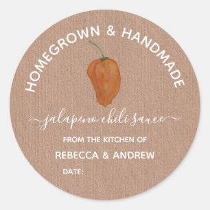Homegrown & Handmade  Jalapeno Chilli Sauce Jar Classic Round Sticker