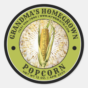 Homegrown Popcorn Template Classic Round Sticker