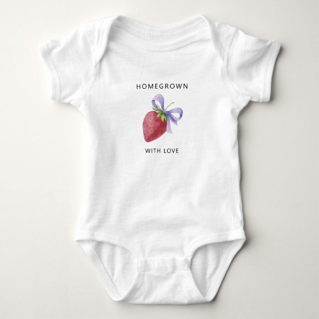 Homegrown with love - Strawberry with bow - Baby Bodysuit (Front)