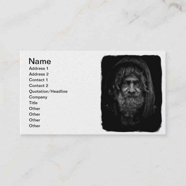 Homeless and Helpless Man in Black and White Business Card (Front)