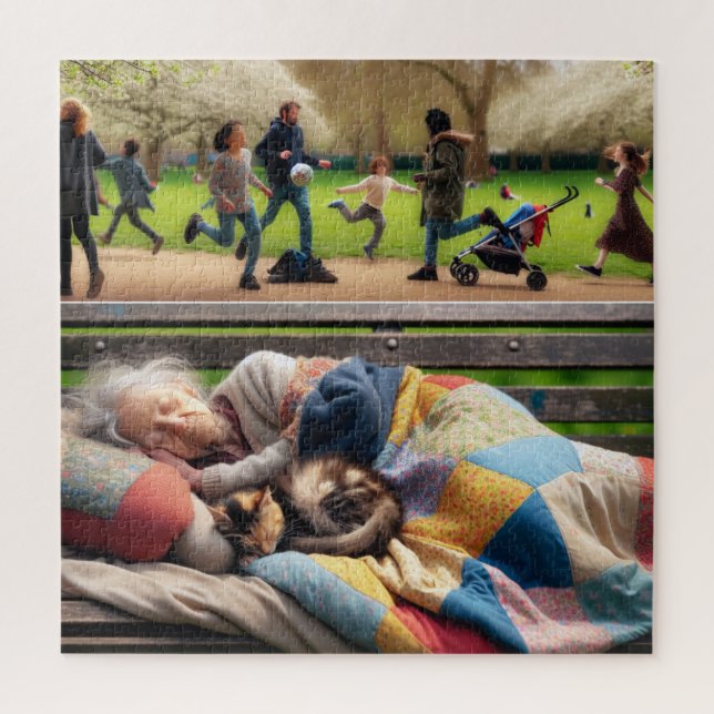 Homeless Lady Napping on a Park Bench Jigsaw Puzzle (Vertical)