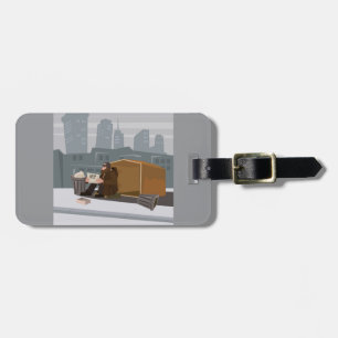 Homeless Man Holding Help Sign Urban Poverty Luggage Tag