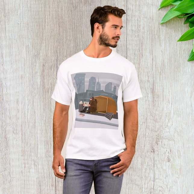 Homeless Man Holding Help Sign Urban Poverty T-Shirt (Creator Uploaded)