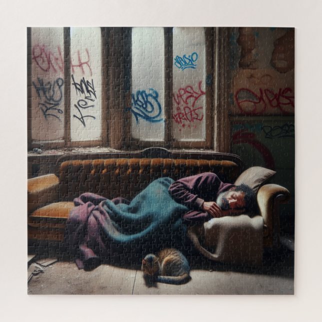 Homeless Man Sleeping in Abandoned Building   Jigsaw Puzzle (Vertical)