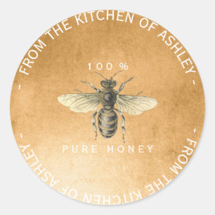 Homemade 100% Honey From Kitchen Old Gold Classic Round Sticker