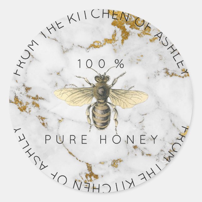Homemade 100 % Honey From The Kitchen Marble Classic Round Sticker (Front)