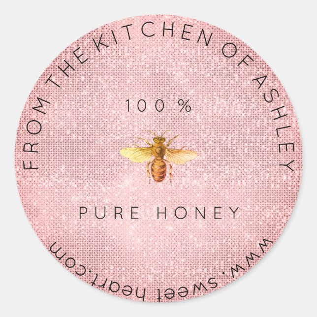 Homemade 100 % Honey From The Kitchen Pink Sparkly Classic Round Sticker (Front)
