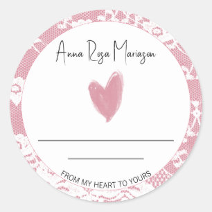 *~* Homemade AP30 Pink Heart Lace Generic Classic Round Sticker