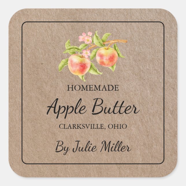 Homemade Apple Butter Square Kraft Paper Label (Front)