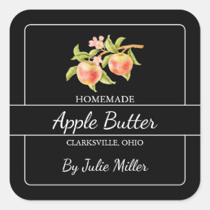 Homemade Apple Butter Square Label Black