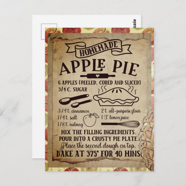 Homemade Apple Pie Recipe| Postcard (Front/Back)