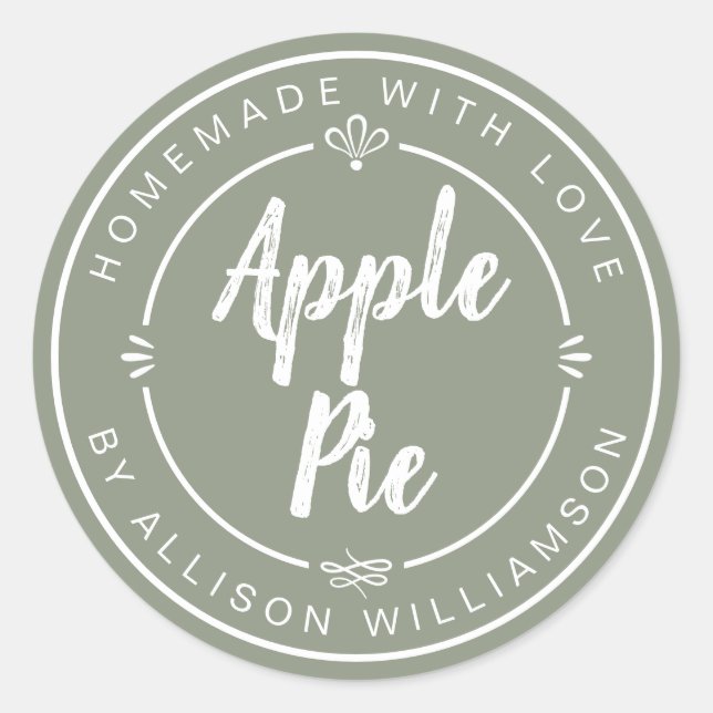 Homemade Apple Pie Sage Green Classic Round Sticker (Front)