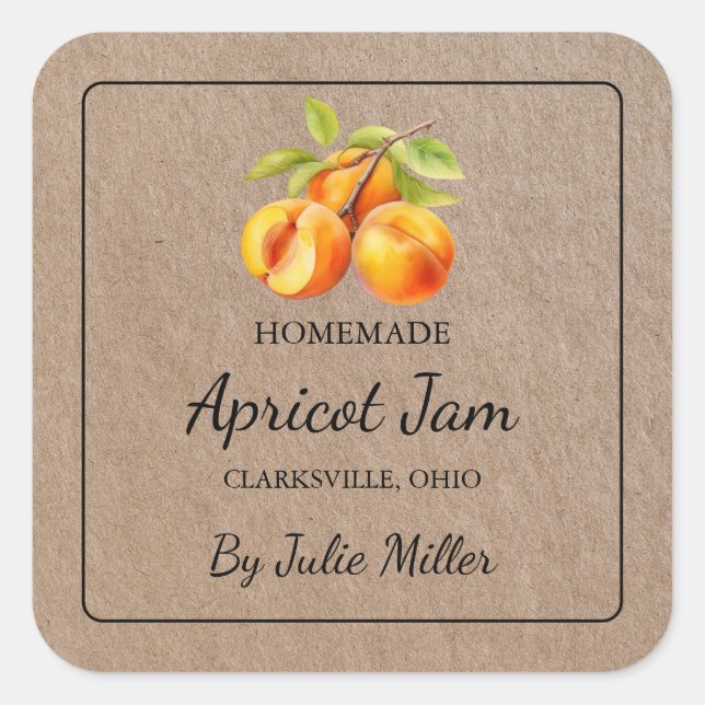 Homemade Apricot Jam Square Kraft Paper Label (Front)