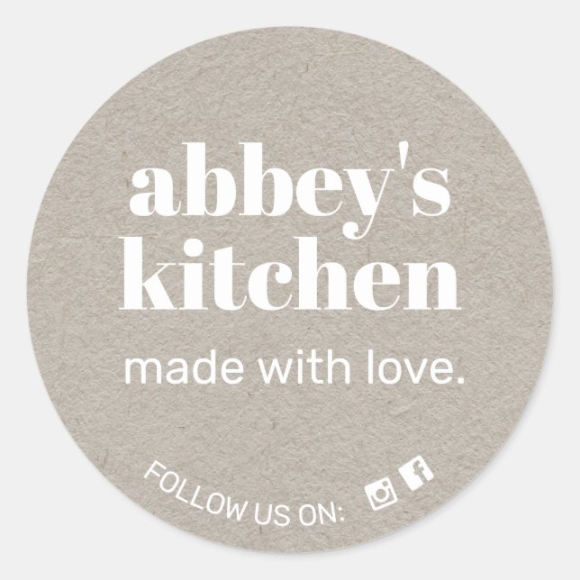 Homemade Baked Goods Add Your Logo Grey Kraft Classic Round Sticker (Front)