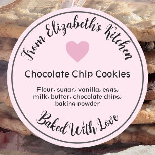 Homemade Baked Goods Ingredients Pink Heart Classic Round Sticker