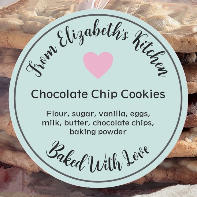 Homemade Baked Goods Ingredients Teal and Pink Classic Round Sticker (Creator Uploaded)