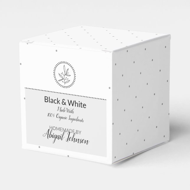 Homemade Bath & Body Packaging | Black & White Favour Box (Front Side)