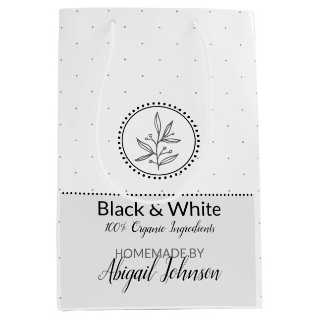 Homemade Bath & Body Packaging | Black & White Medium Gift Bag (Front)